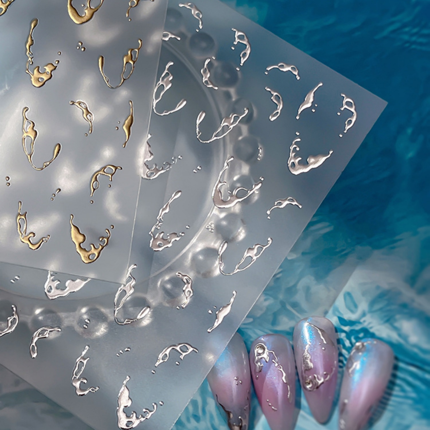 Gold Foil Water Splash 5D Nail - Freshwater Line ulasan dan harga